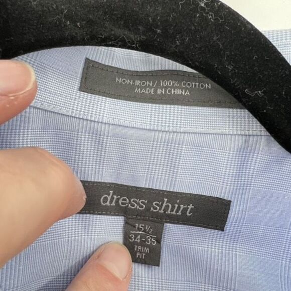 Men's Dress Shirt Plaid Long Sleeve Classic Trim Fit Button Down  Blue Size 34-3 - Picture 3 of 8